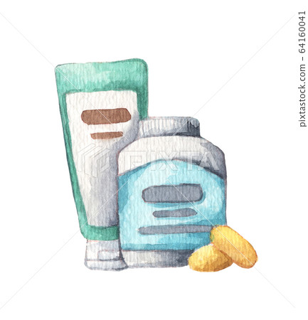 Various meds isolated on white background. Watercolor illustration. 64160041