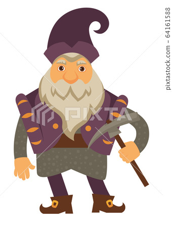 Old dwarf with pickaxe, gnome character with beard 64161588