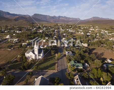 Aerial over small town village, in South Africa, 64161994