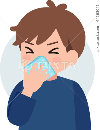咳嗽,打噴嚏,戴著手帕的男孩 咳嗽,打噴嚏,戴著手帕的男孩 64163041