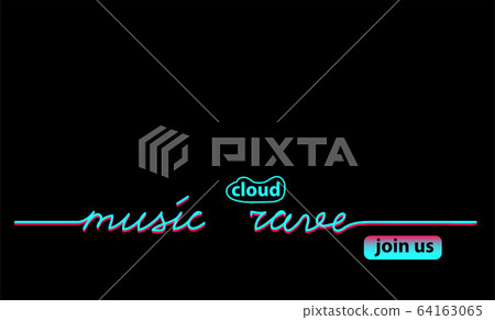 Music cloud rave black web banner, background with tiktok colors. 64163065
