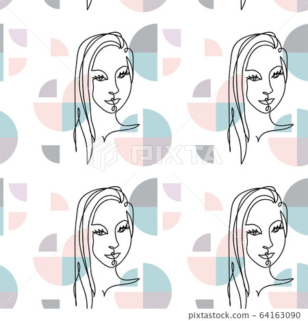 Girl, woman face, portrait, head with swiss modernism geometric round shapes. 64163090