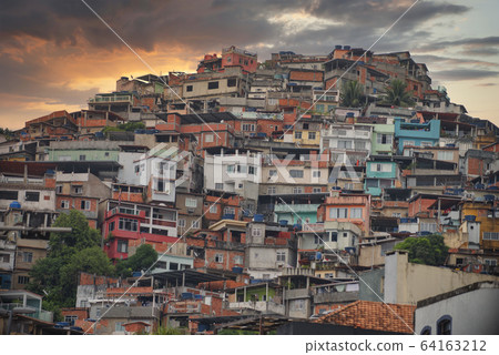 Rio de Janeiro downtown and favela 64163212