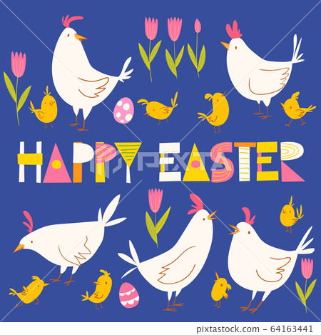 Vector spring easter card with hens and chickens - Stock Illustration ...