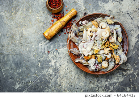Fresh raw seafood Fresh raw seafood 64164432