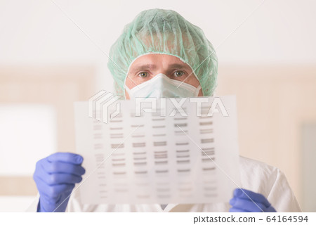 Scientist analizing DNA sequence 64164594