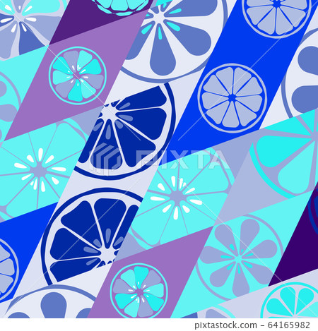 Texture blue with a pattern of lemons limes  64165982