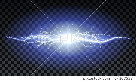 Lightning strikes and sparks, electrical energy on transparent background. Lightning flash and spark. Vector neural cells system.