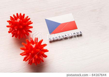 Abstract virus strain model of 2019-nCoV middle East respiratory syndrome coronavirus or coronavirus COVID-19 with text and flag Czech Republic on white background. Virus pandemic protection concept. Abstract virus strain model of 2019-nCoV middle East respiratory syndrome coronavirus or coronavirus COVID-19 with text and flag Czech Republic on white background. Virus pandemic protection concept. 64167644