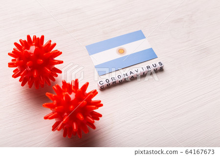 Abstract virus strain model of 2019-nCoV middle East respiratory syndrome coronavirus or coronavirus COVID-19 with text and flag Argentina on white background. Virus pandemic protection concept. Abstract virus strain model of 2019-nCoV middle East respiratory syndrome coronavirus or coronavirus COVID-19 with text and flag Argentina on white background. Virus pandemic protection concept. 64167673