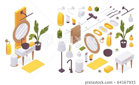 Isometric set of furniture for bathroom like - Stock Illustration ...