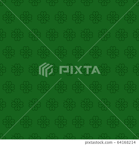 Seamless vector pattern with dark green clover leaves, shamrock on a green backdrop for St. Patrick's Day. Spring fest background for greetings card, flyer, decor, print, packaging design and more. Seamless vector pattern with dark green clover leaves, shamrock on a green backdrop for St. Patrick's Day. Spring fest background for greetings card, flyer, decor, print, packaging design and more. 64168214