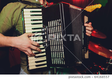 The musician plays the accordion close-up club. The musician plays the accordion close-up club. 64168557
