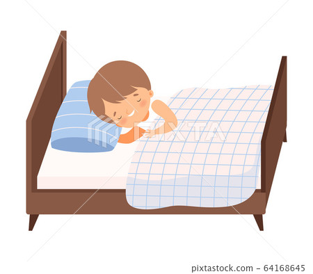 Cute Smiling Boy Sleeping in His Bed under... - Stock Illustration ...