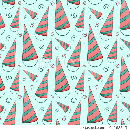 Paper holiday hats seamless pattern on blue... - Stock Illustration ...