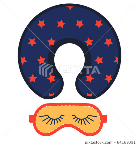 Sleeping mask and travel neck pillow vector icon set isolated on white background. 64169381