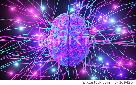 Human Brain Consisting Of Colored Wires Surrounded By Neural Threads 64169420