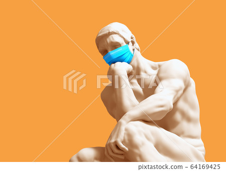 Thinker In Medical Mask. Concept Of Coronavirus Quarantine. Thinker In Medical Mask. Concept Of Coronavirus Quarantine. 64169425