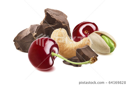 Cherries, pistachio, cashew nuts and chocolate 64169828