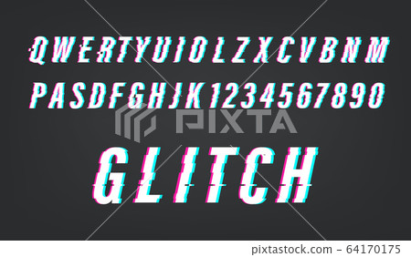 Glitch video effect. Vector alphabet  symbols set 64170175