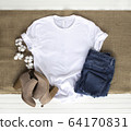 White shirt mockup - tshirt with cotton plant, 64170831