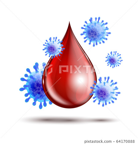Blood testing concept with blood drop and virus disease cells Blood testing concept with blood drop and virus disease cells 64170888