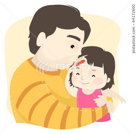 Kid Girl Dad Man Apply Bandage Kiss Illustration 64172600