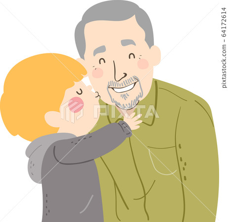 Kid Boy Kiss Grandpa Cheek Senior Man Illustration 64172614