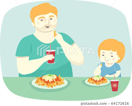 Kid Man Father And Son Eat Nachos Illustration 64172616