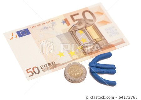 Plasticine euro icon, euro banknote and coins Plasticine euro icon, euro banknote and coins 64172763