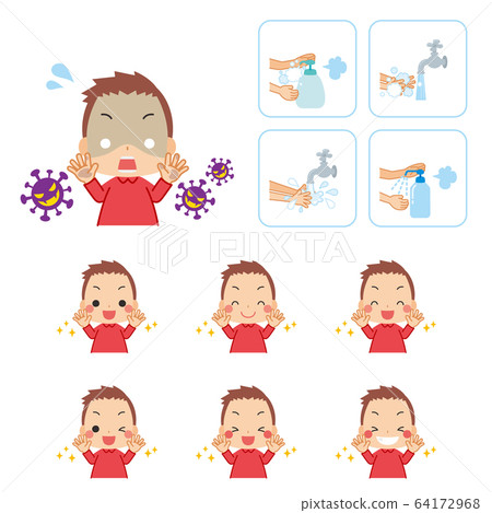 A small boy set to fight off the virus by hand washing A small boy set to fight off the virus by hand washing 64172968