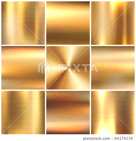 Realistic brushed metal textures set. Polished stainless steel background. Vector illustration. Realistic brushed metal textures set. Polished stainless steel background. Vector illustration. 64174178