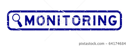 Grunge blue monitoring word with magnifier icon stamp on white background Grunge blue monitoring word with magnifier icon stamp on white background 64174684