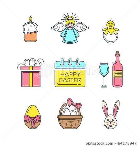 Set of color icons for Easter. Vector illustration 64175947