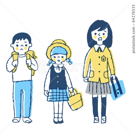 Three children with troubled expressions 64176535