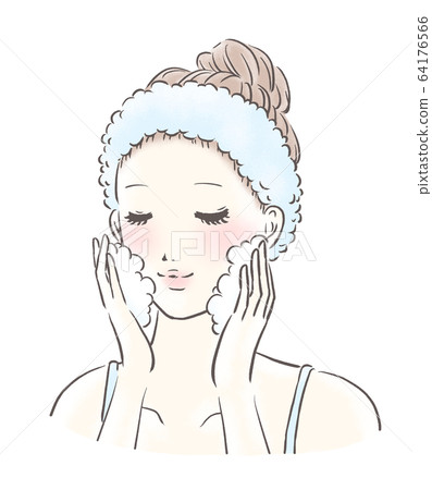 Woman washing face up color (light blue) Woman washing face up color (light blue) 64176566