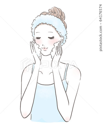 Woman washing face Upper body White skin (light blue) 64176574