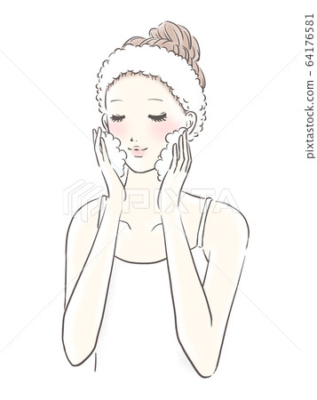 Woman washing face Upper body color (white) Woman washing face Upper body color (white) 64176581