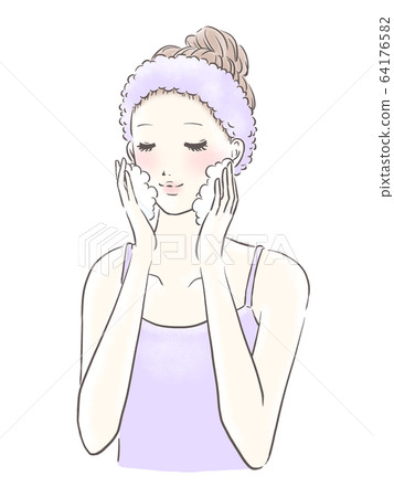 Woman washing face Upper body color (light purple) Woman washing face Upper body color (light purple) 64176582