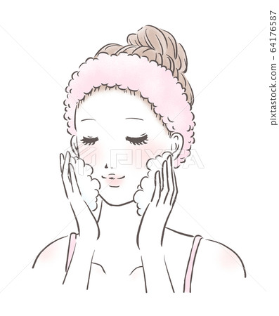 Woman washing face up White skin (pink) Woman washing face up White skin (pink) 64176587