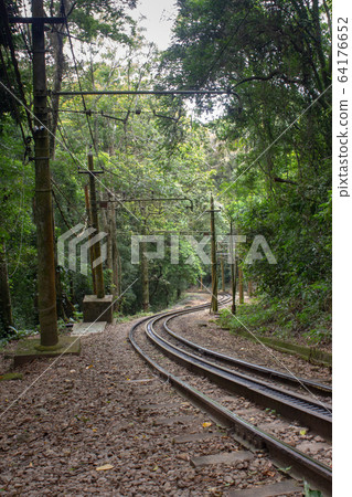 Rails of the tram leading to the top of Cordovado, Rio de Janeiro, Brazil 64176652