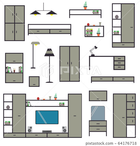 Cartoon Big Set home furniture,isolated on white Cartoon Big Set home furniture,isolated on white 64176718