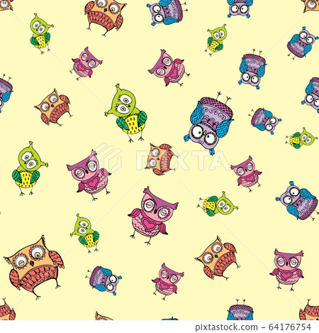 seamless pattern with different cute owls - Stock Illustration ...