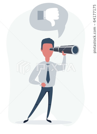 Concentrated businessman looking through the spyglass. Business vision and perspective planning Concentrated businessman looking through the spyglass. Business vision and perspective planning 64177175