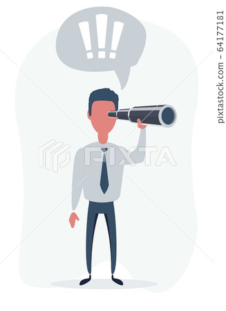 Concentrated businessman looking through the spyglass. Business vision and perspective planning 64177181
