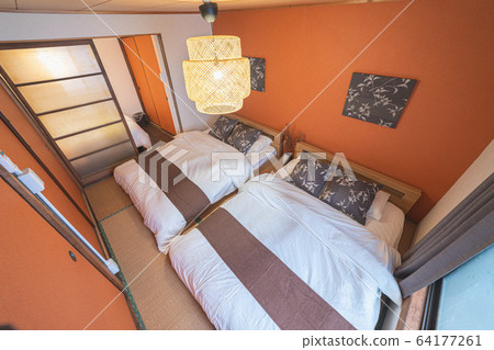 蒲團榻榻米墊鄉村的舊私人房間的日式房間 蒲團榻榻米墊鄉村的舊私人房間的日式房間 64177261