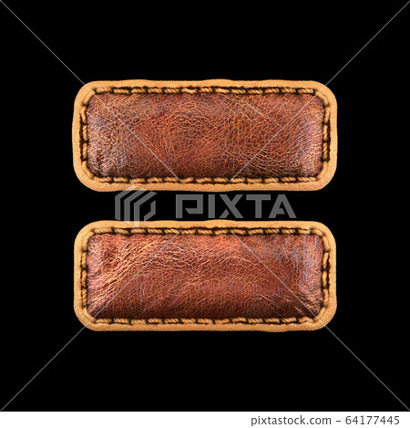 Symbol equals made of leather. 3D render font with skin texture on black background. Symbol equals made of leather. 3D render font with skin texture on black background. 64177445