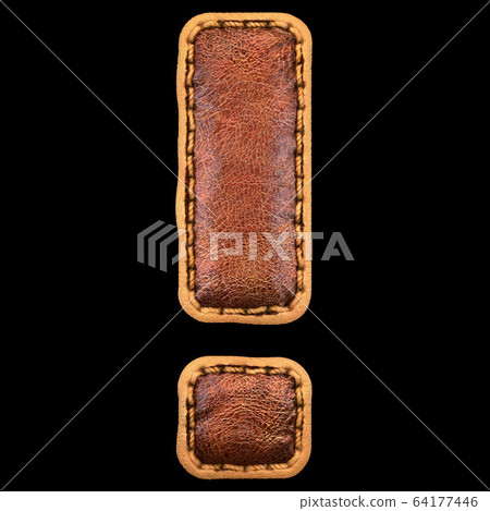 Symbol exclamation mark made of leather. 3D render font with skin texture on black background. Symbol exclamation mark made of leather. 3D render font with skin texture on black background. 64177446