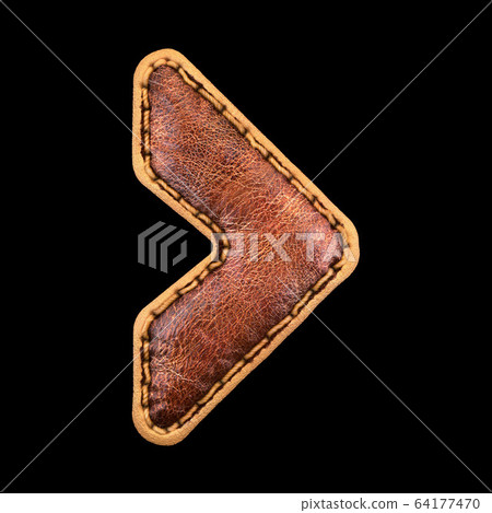 Symbol right angle bracket made of leather. 3D render font with skin texture on black background. Symbol right angle bracket made of leather. 3D render font with skin texture on black background. 64177470