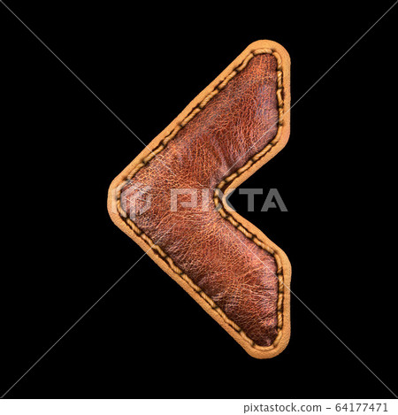 Symbol left angle bracket made of leather. 3D render font with skin texture on black background. 64177471